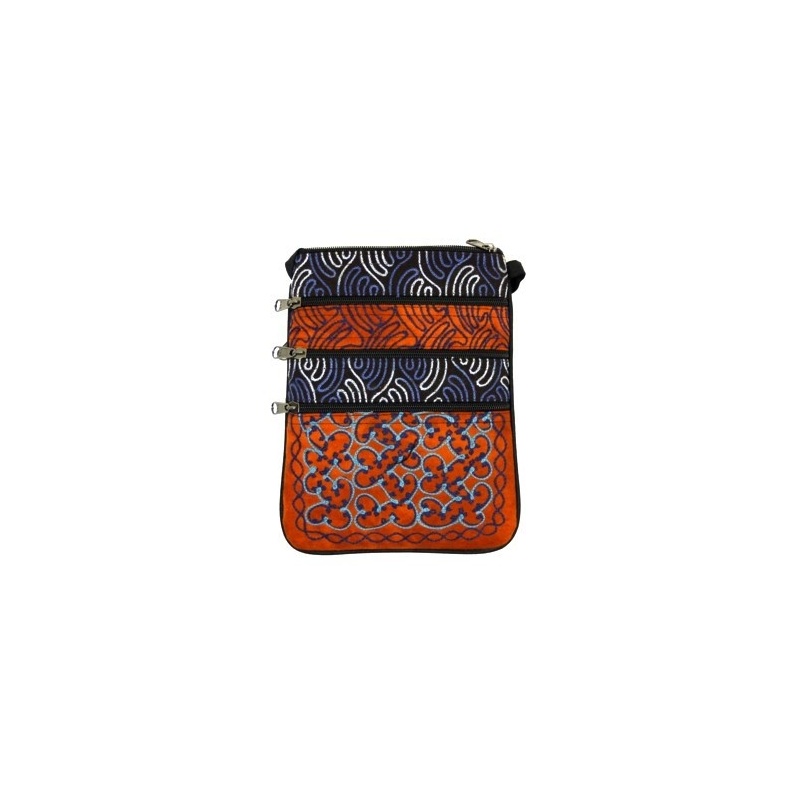 Sac multipoche imitation cuir brodé bleu Sac multipoche imitation cuir brodé bleu