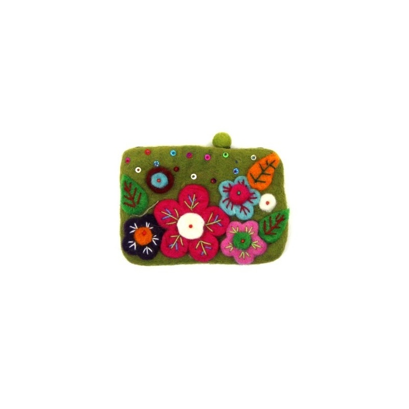 Pochette verte fleurs et paillettes Pochette verte fleurs et paillettes