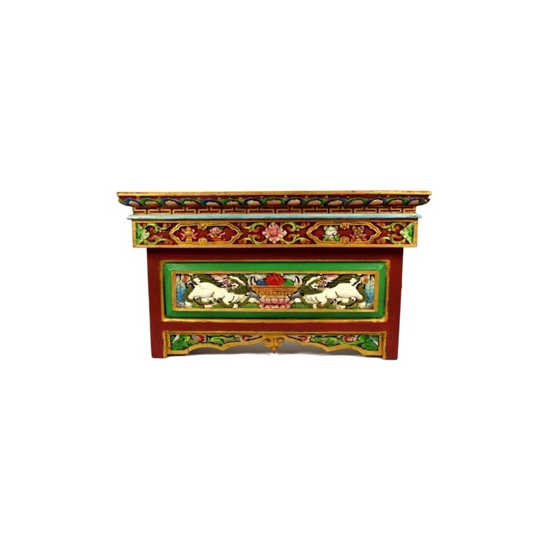 Table Bouddhiste Sculptée Lion et auspicieux Table Bouddhiste Sculptée Lion et auspicieux