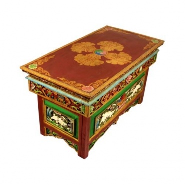 Table Tibetaine Bouddhiste Sculptee Pour Etudier Table Pliante Decoree De Dragon Lotus Et Double Vajra Toit Du Monde