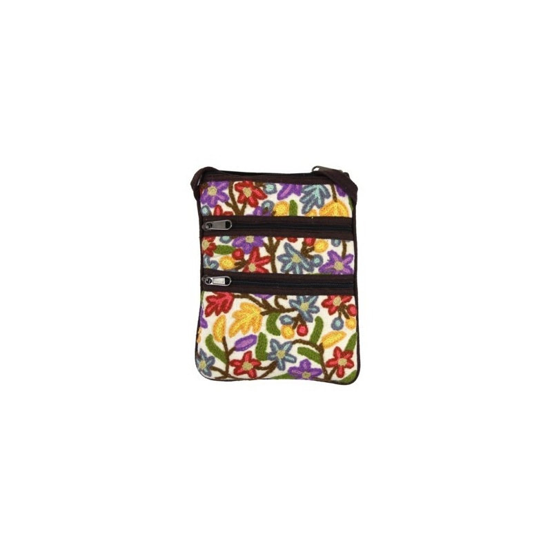 Petit sac multipoche en coton brodé Petit sac multipoche en coton brodé