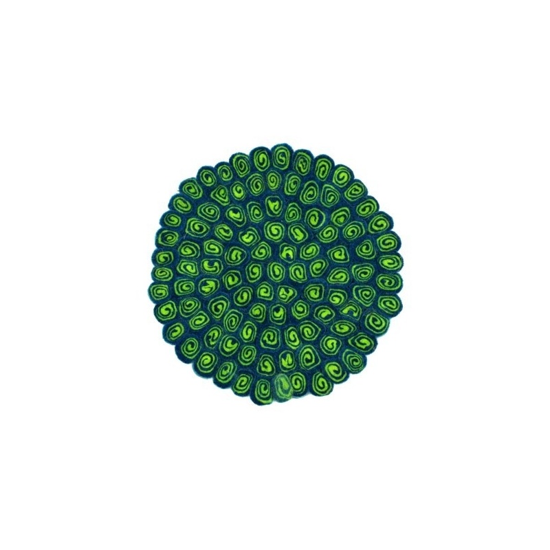 Tapis rond en laine vert acidulé et bleu paon Tapis rond en laine vert acidulé et bleu paon