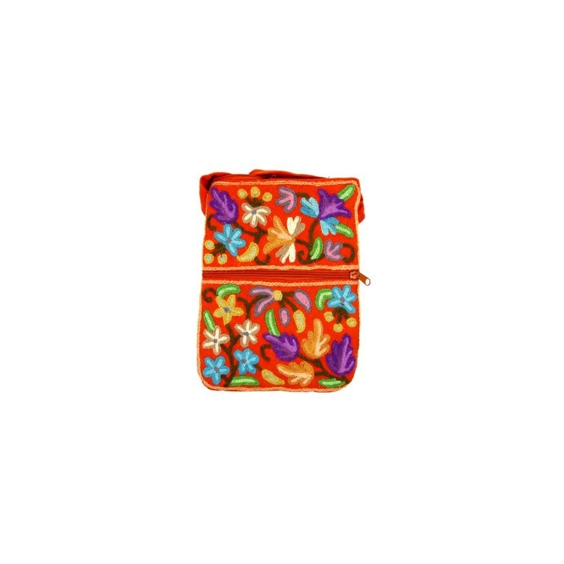 Petit sac multipoche en coton orange fleuri Petit sac multipoche en coton orange fleuri