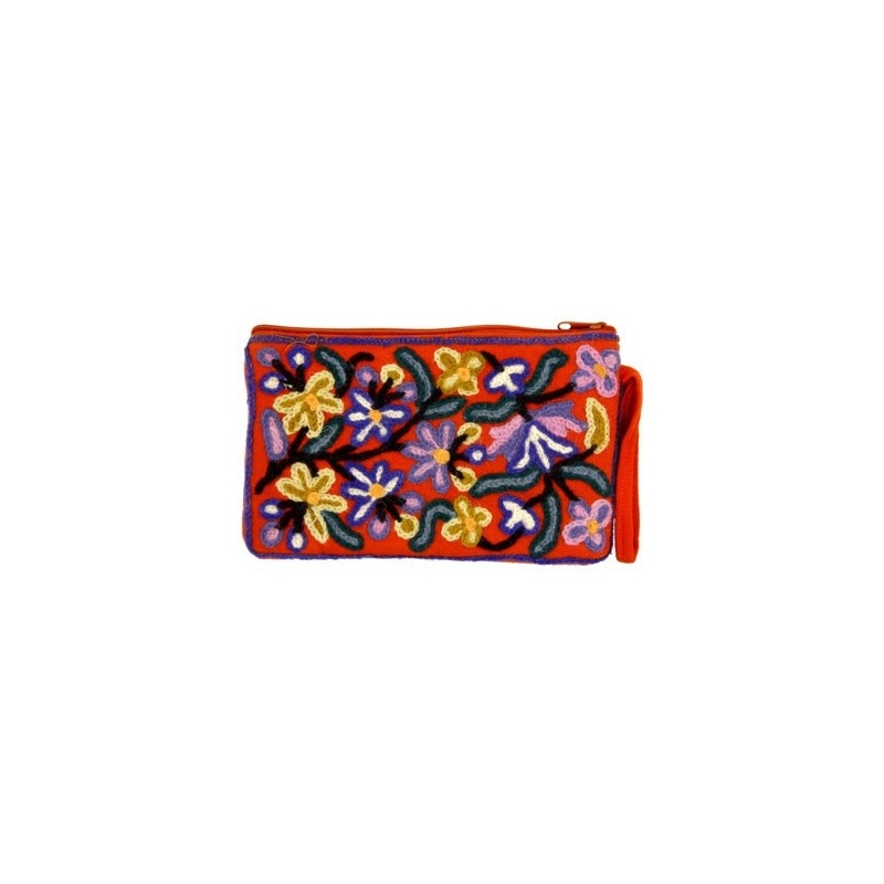 Pochette coton orange brodée et fleurie Pochette coton orange brodée et fleurie