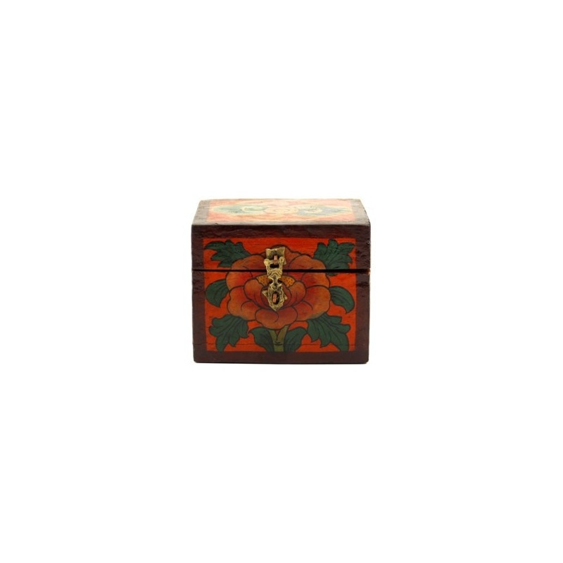 Boîte à bijoux tibétaine en bois - lotus Boîte à bijoux tibétaine en bois - lotus