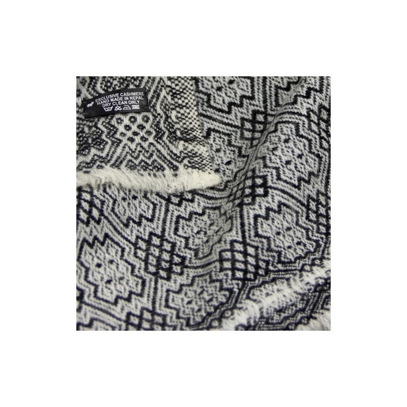 Couverture châle Cashmere véritable noir et blanc Couverture châle Cashmere véritable noir et blanc