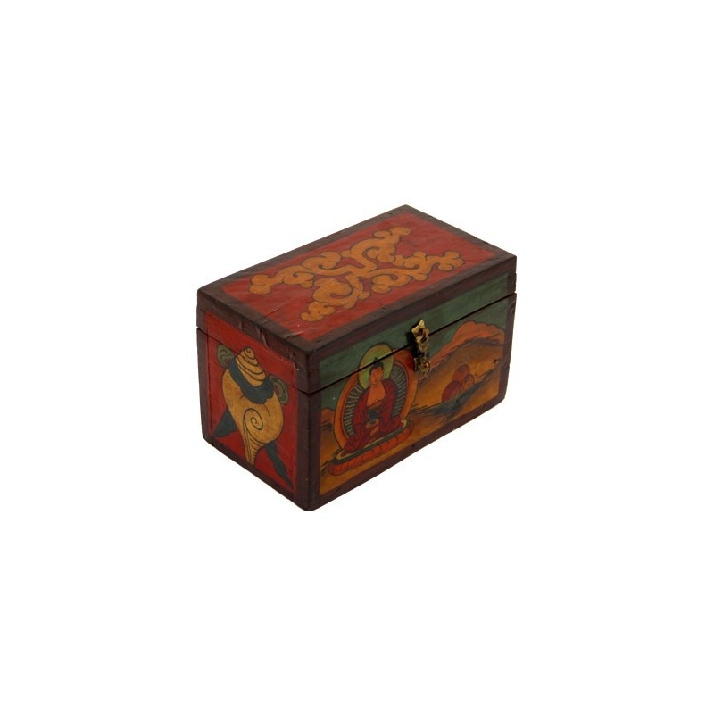 Coffret tibétain Bouddha Conque Vase aux trésors Coffret tibétain Bouddha Conque Vase aux trésors