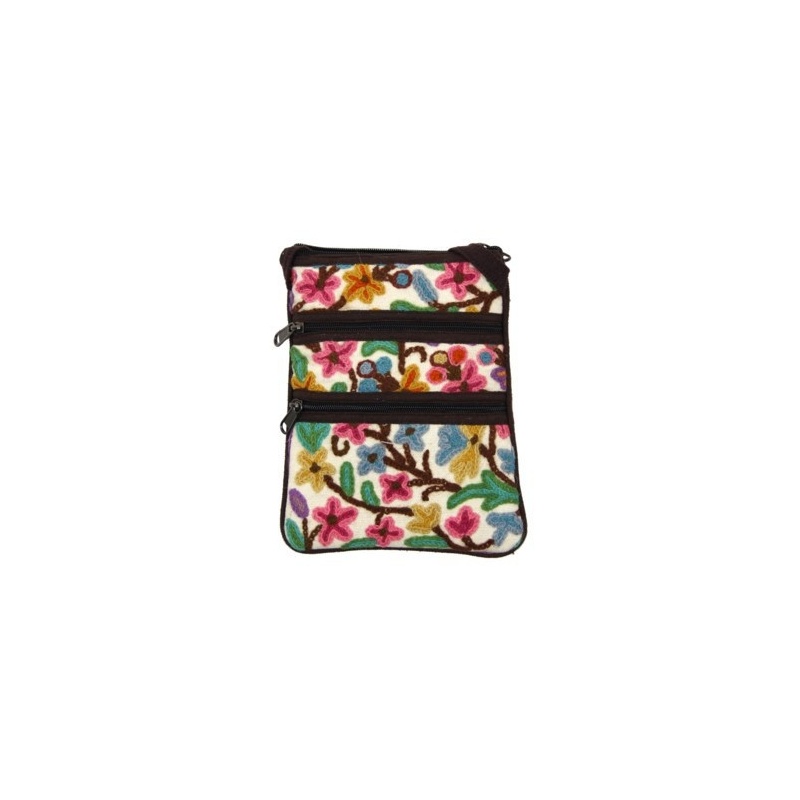 Petit sac multipoche en coton brodé idéal pour promenade Petit sac multipoche en coton brodé idéal pour promenade