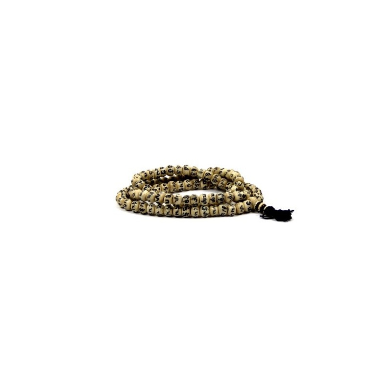 Mala collier blanc Om Mane Padme Hum en résine Mala collier blanc Om Mane Padme Hum en résine