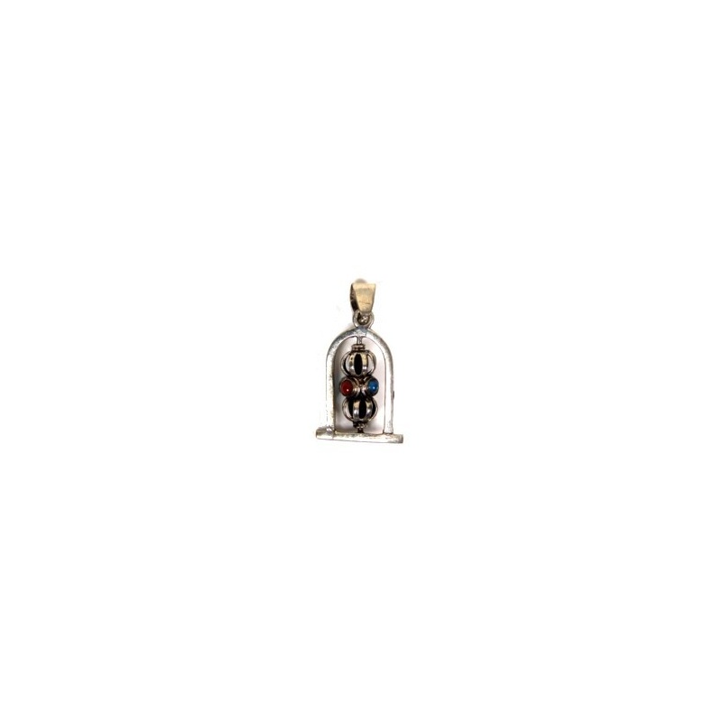 Pendentif Dorje Vajra en argent turquoise et corail Pendentif Dorje Vajra en argent turquoise et corail
