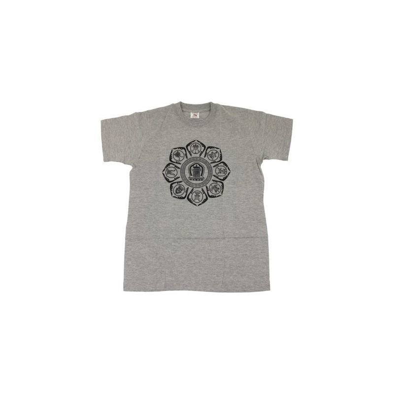 Tee-shirt Gris lotus et porte-bonheur Taille 38 à 48 Tee-shirt Gris lotus et porte-bonheur Taille 38 à 48