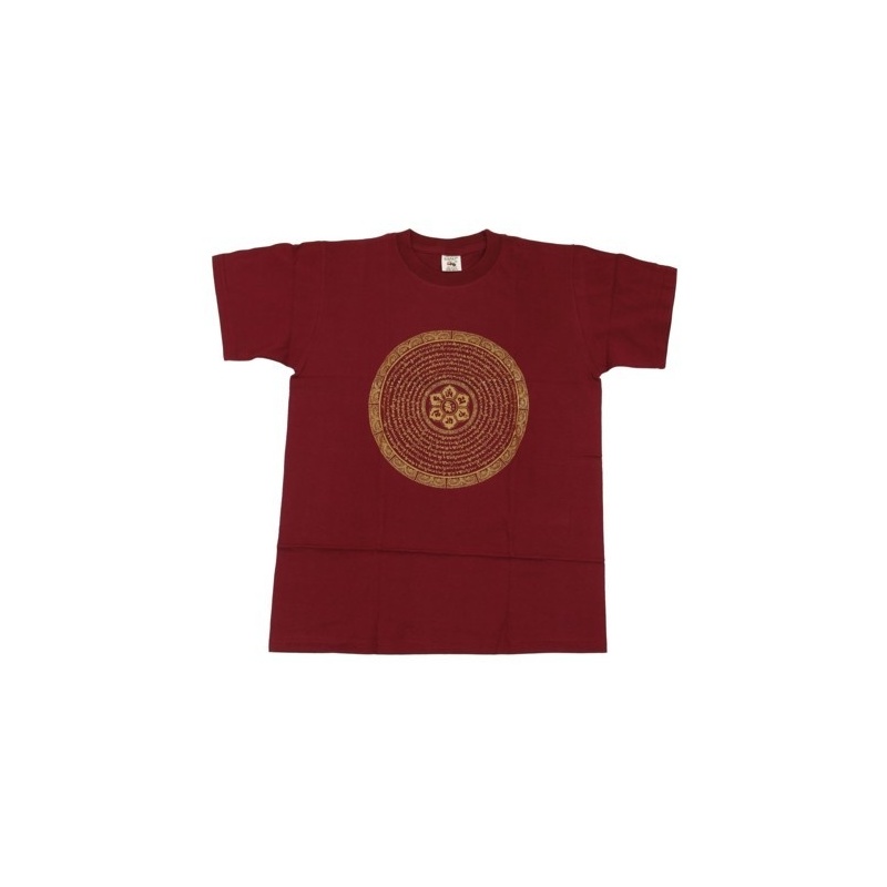 Tee-shirt rouge bordeau Mandala lotus et Mantra Taille 38 à 48 Tee-shirt rouge bordeau Mandala lotus et Mantra Taille 38 à 48