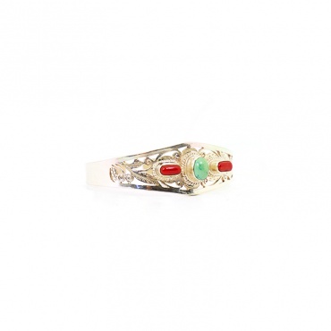 Bracelet tibétain argent turquoise et corail