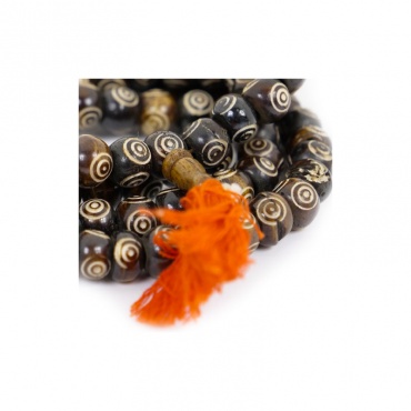 collier mala tibétain bouddhiste bois céramique os métal pierre