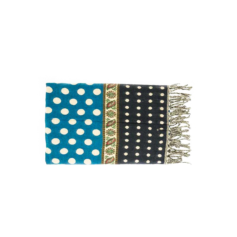 châle couverture écharpe bleu vert à pois et noir châle couverture écharpe bleu vert à pois et noir