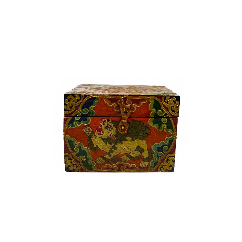 coffret tibétain bouddhiste en bois peint lion des neiges coffret tibétain bouddhiste en bois peint lion des neiges