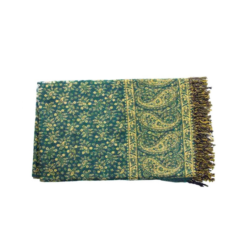 châle couverture vert et beige motifs indiens délicats et fleuri châle couverture vert et beige motifs indiens délicats et fleuri