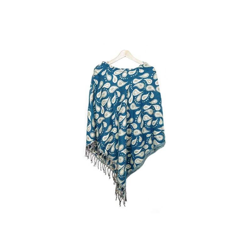 poncho à capuche en laine bleu canard poncho à capuche en laine bleu canard