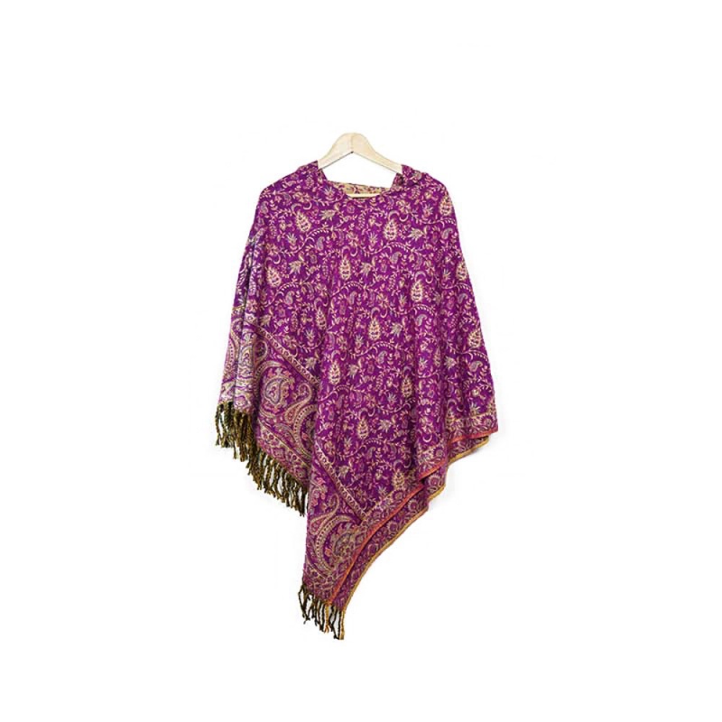 poncho avec capuchon en laine végan rose motif indien poncho avec capuchon en laine végan rose motif indien