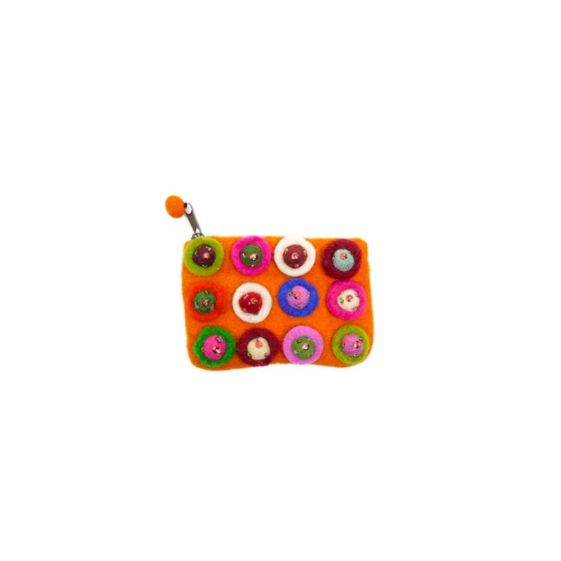 pochette en laine feutrée orange et paillettes pochette en laine feutrée orange et paillettes