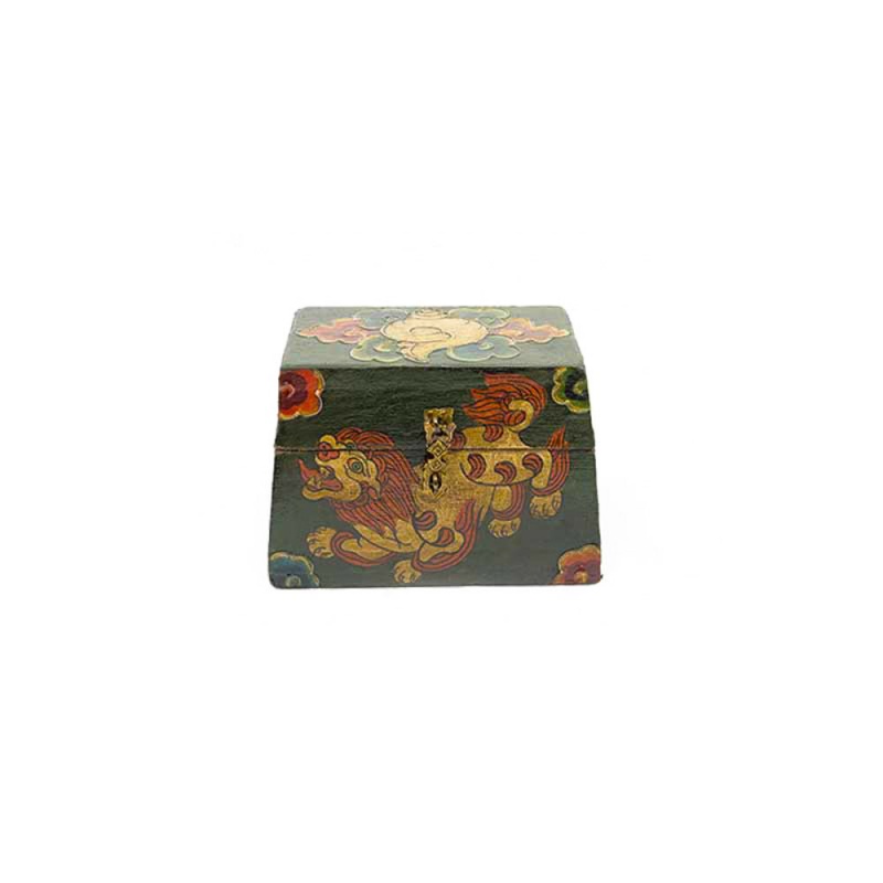 coffret tibétain en bois lion des neiges conque et joyaux coffret tibétain en bois lion des neiges conque et joyaux