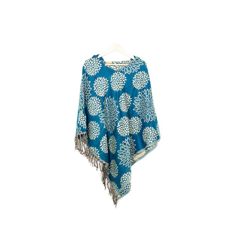 poncho à capuchon en laine couleur bleu sarcelle et lotus beige poncho à capuchon en laine couleur bleu sarcelle et lotus beige