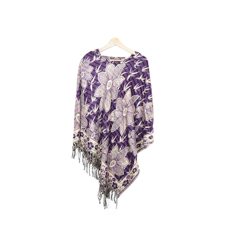 poncho avec capuchon violet et fleurs poncho avec capuchon violet et fleurs