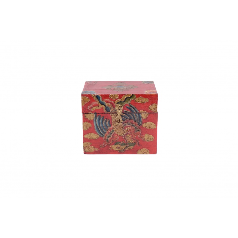 boîte en bois peint tibétain bouddhiste dragon conque boîte en bois peint tibétain bouddhiste dragon conque