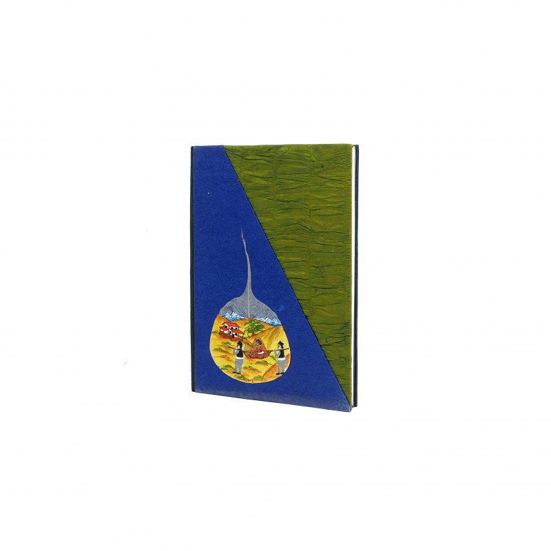 Cahier précieux lokta papier bleu et vert Cahier précieux lokta papier bleu et vert