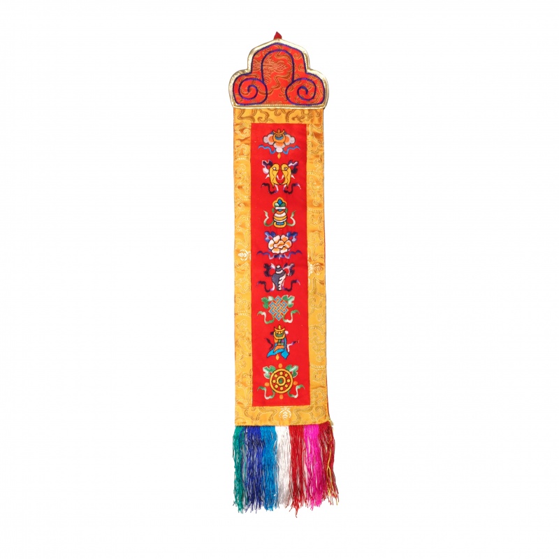 Broderie porte-bonheur signes auspicieux bouddhistes tibétains Broderie porte-bonheur signes auspicieux bouddhistes tibétains