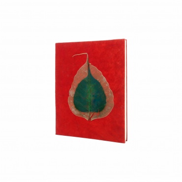 Cahier Carnet de souvenirs rouge et feuilles de Bodhi