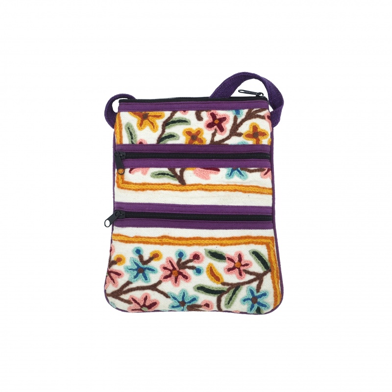 Petit sac plusieurs poches en coton brodé fleuri Petit sac plusieurs poches en coton brodé fleuri