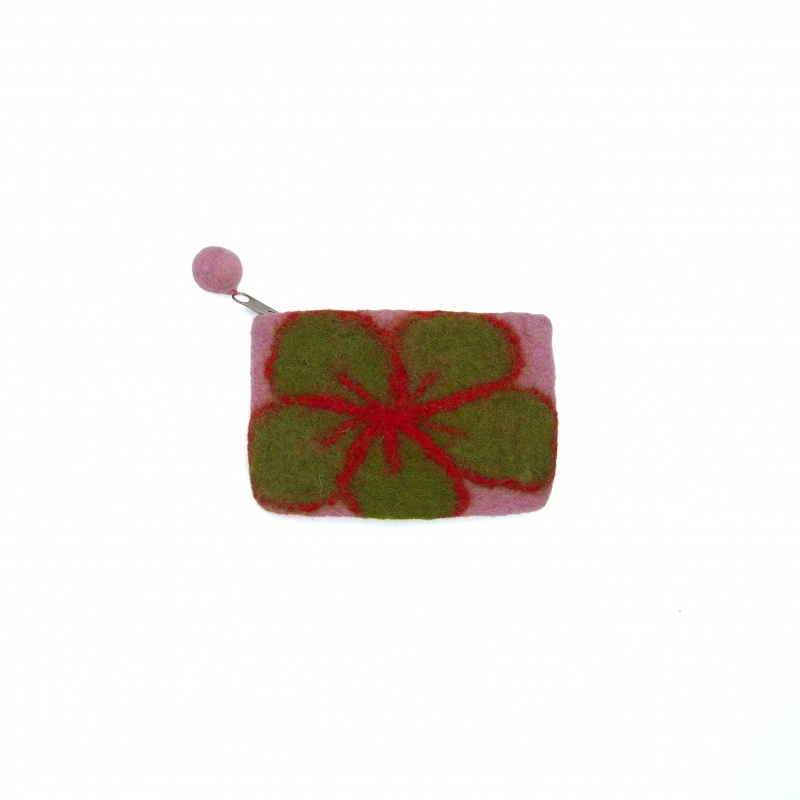 Petite pochette en laine verte rouge et rose Petite pochette en laine verte rouge et rose