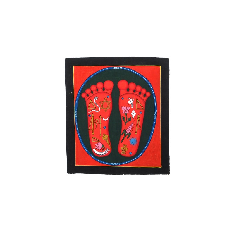 Peinture Pieds de Bouddha rouges et symboles Peinture Pieds de Bouddha rouges et symboles