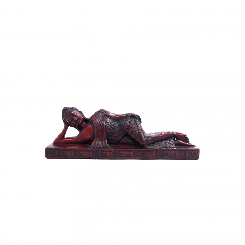 Bouddha couché Paranirvana en résine rouge Bouddha couché Paranirvana en résine rouge