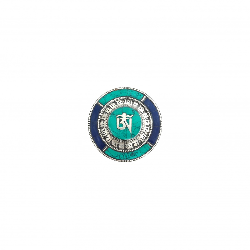 Boîte argentée om Lapis lazuli et turquoise Boîte argentée om Lapis lazuli et turquoise