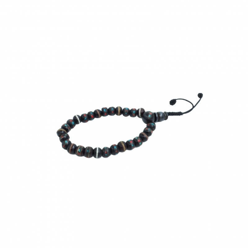 Bracelet mala bouddhiste perles incrustées de corail et turquoise Bracelet mala bouddhiste perles incrustées de corail et turquoise