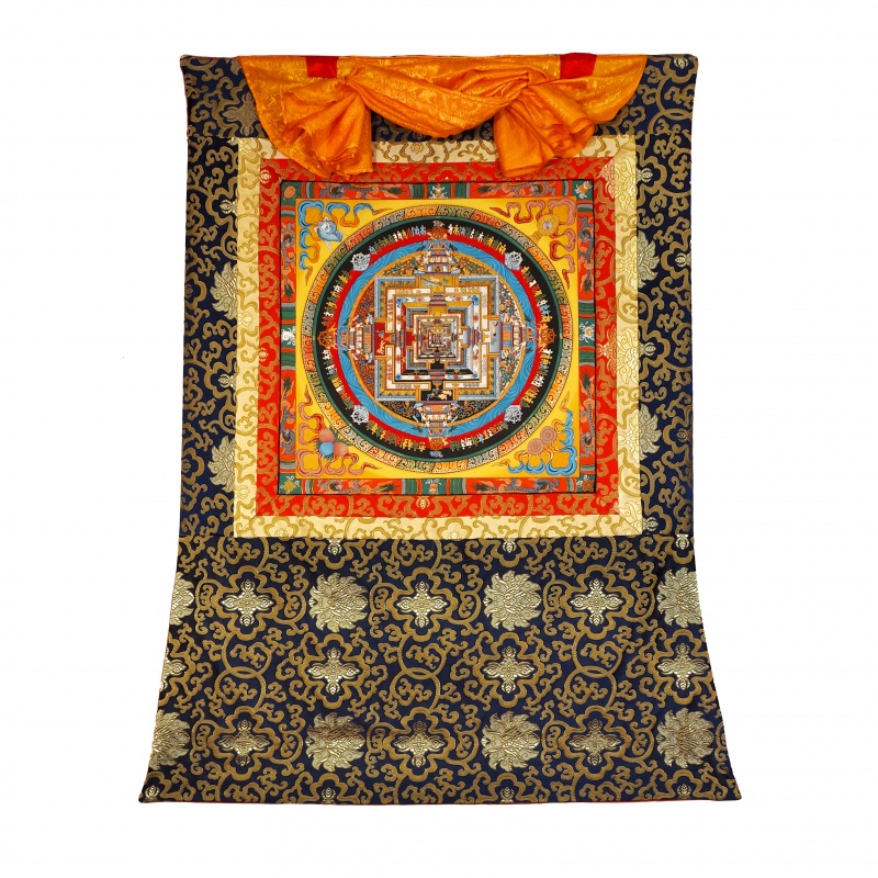 Tangka Mandala Kalachakra sur tissu tibétain et or Tangka Mandala Kalachakra sur tissu tibétain et or