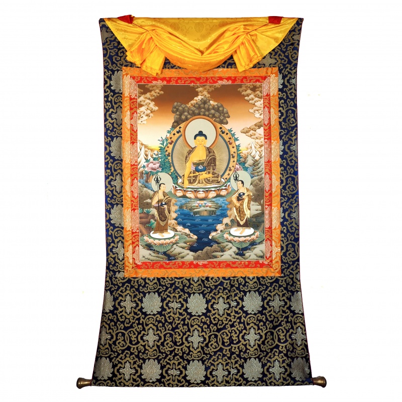 Tangka Bouddha Sakyamuni et deux ses premiers disciples Tangka Bouddha Sakyamuni et deux ses premiers disciples