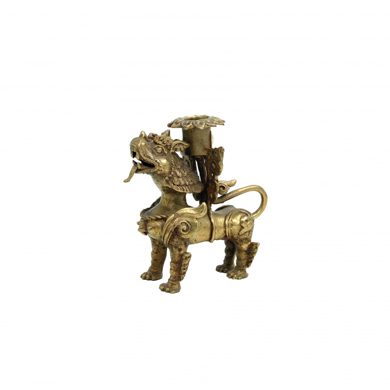 Statue Dragon Lion en métal avec bougeoir