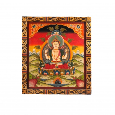 Peinture bouddhiste sur bois du Boddhisattva Chenrezi
