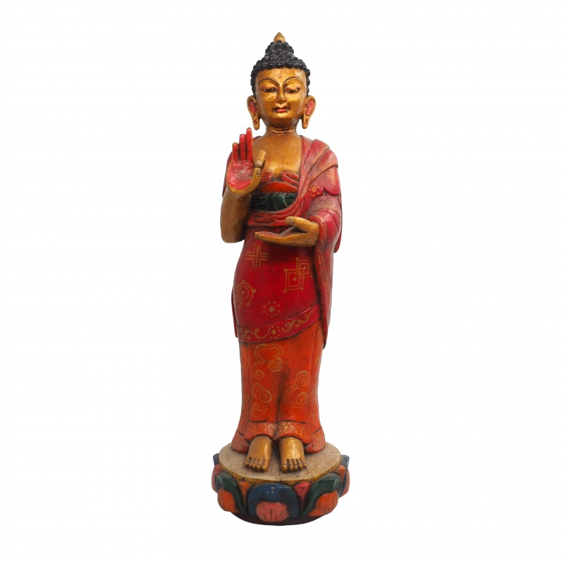 Statue en bois Bouddha debout mudra de l'enseignement Statue en bois Bouddha debout mudra de l'enseignement
