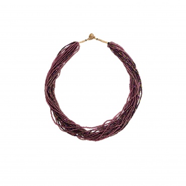 Collier bijou perles de verre irisées violet mauve - Népal
