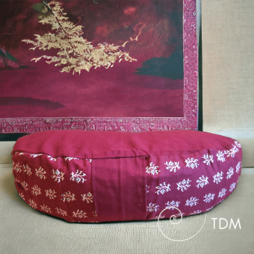 Zafu demi lune | Fuchsia feuilles blanches /Pièce unique