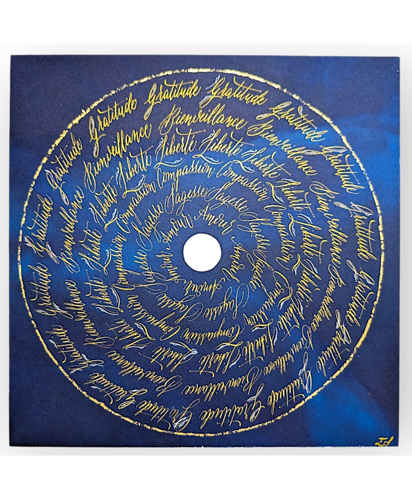 Toile Sacrée Calligraphie & Cyanotype – Art Spirituel Énergétique