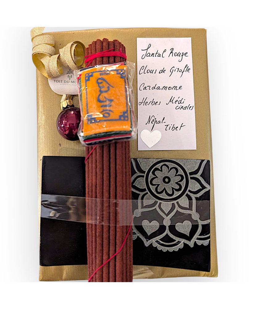 Coffret de Noël - Encens bois de santal rouge - Encensoir - Drapeaux