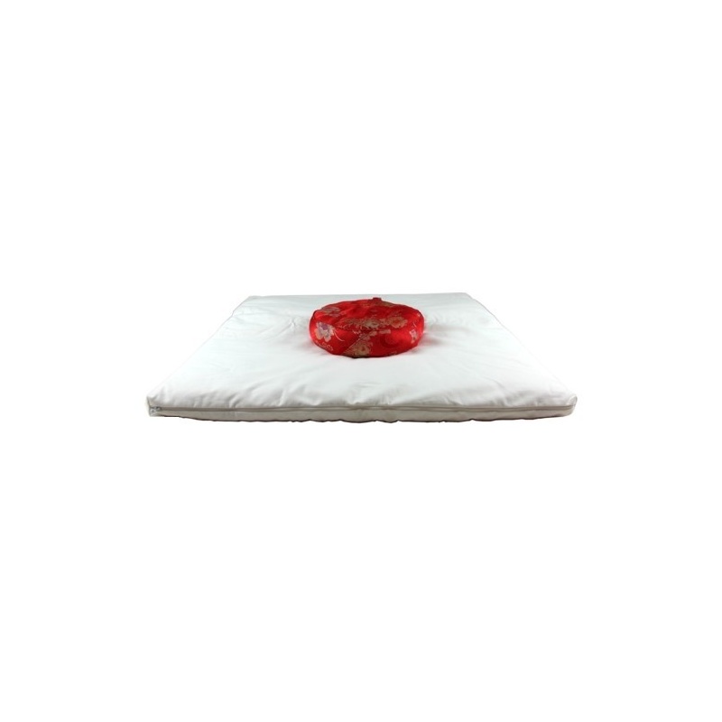 Carré méditation crème et zafu rouge Carré méditation crème et zafu rouge