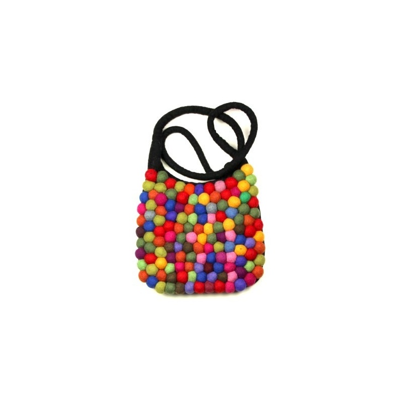Sac feutre boules multicolores Sac feutre boules multicolores