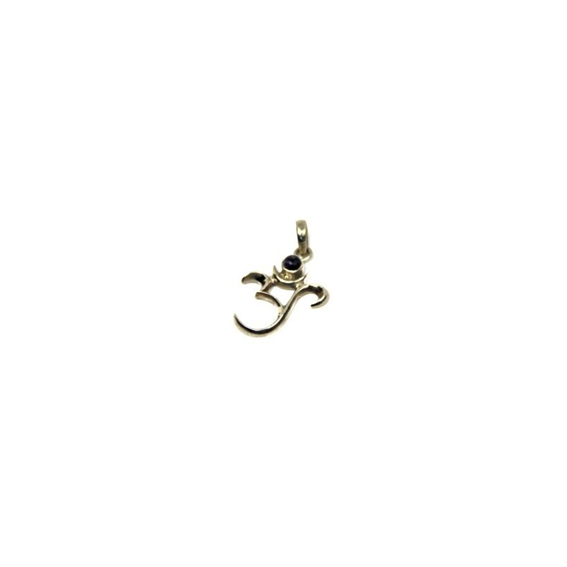 Pendentif Om argent et agate bleu Pendentif Om argent et agate bleu