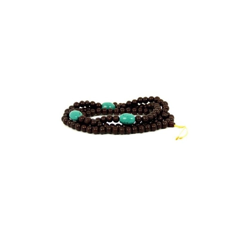 Collier en perles de bois et turquoises